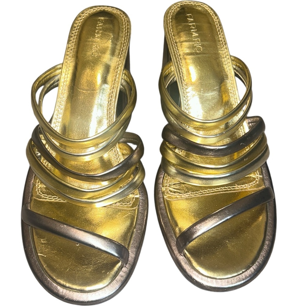 FARM Rio Shiny Gold Multi-Strap Slide Sandals